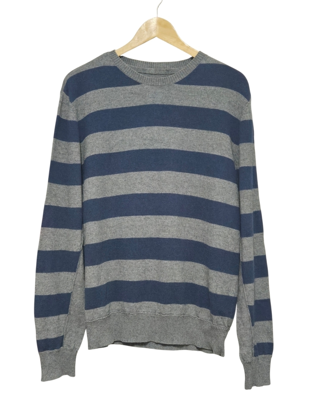 Westcoast Lamb Wool Blend Striped Crewneck Sweater  Blue and Gray Mens Large
